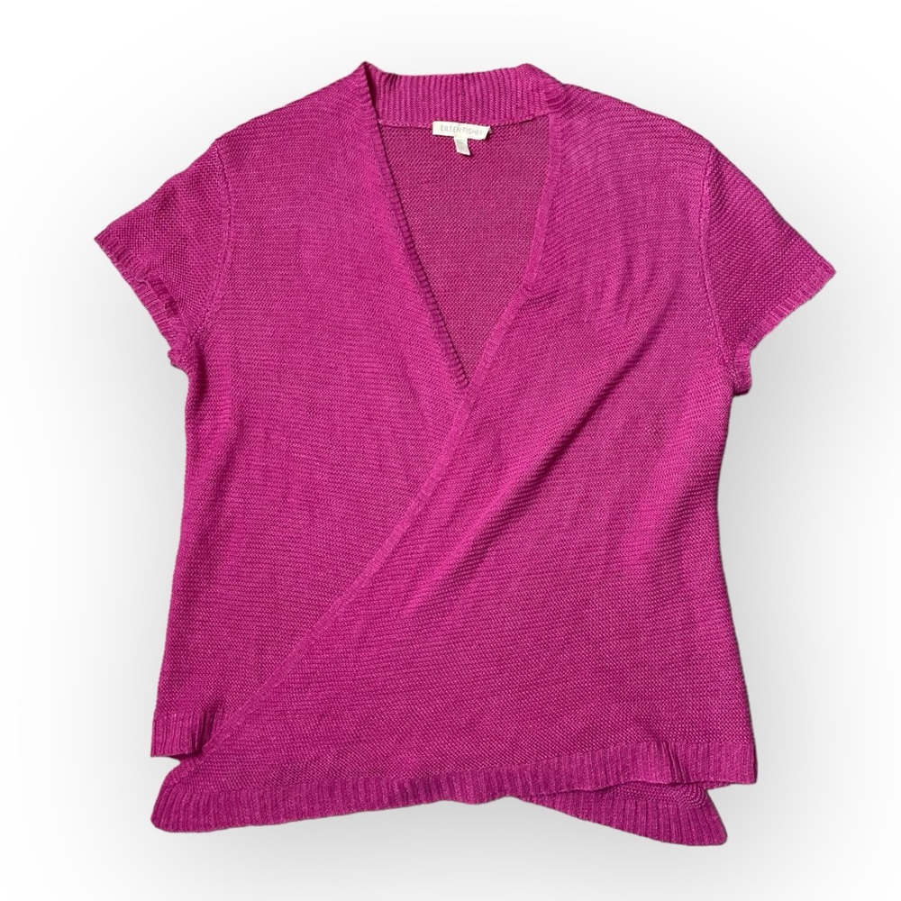 Eileen Fisher Cardigan Women's S Pink 100% Linen Short Sleeve Lagenlook - Picture 3 of 9